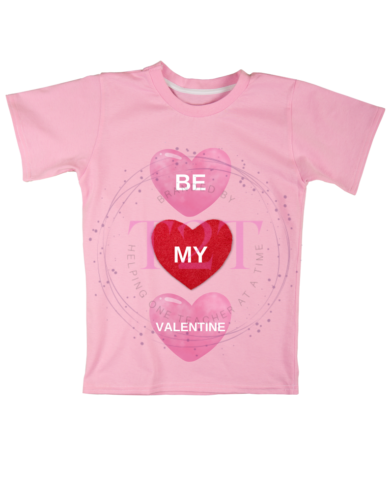 Teachers 2 Teachers-Valentine pink three heart Be my valentine t-shirt. 